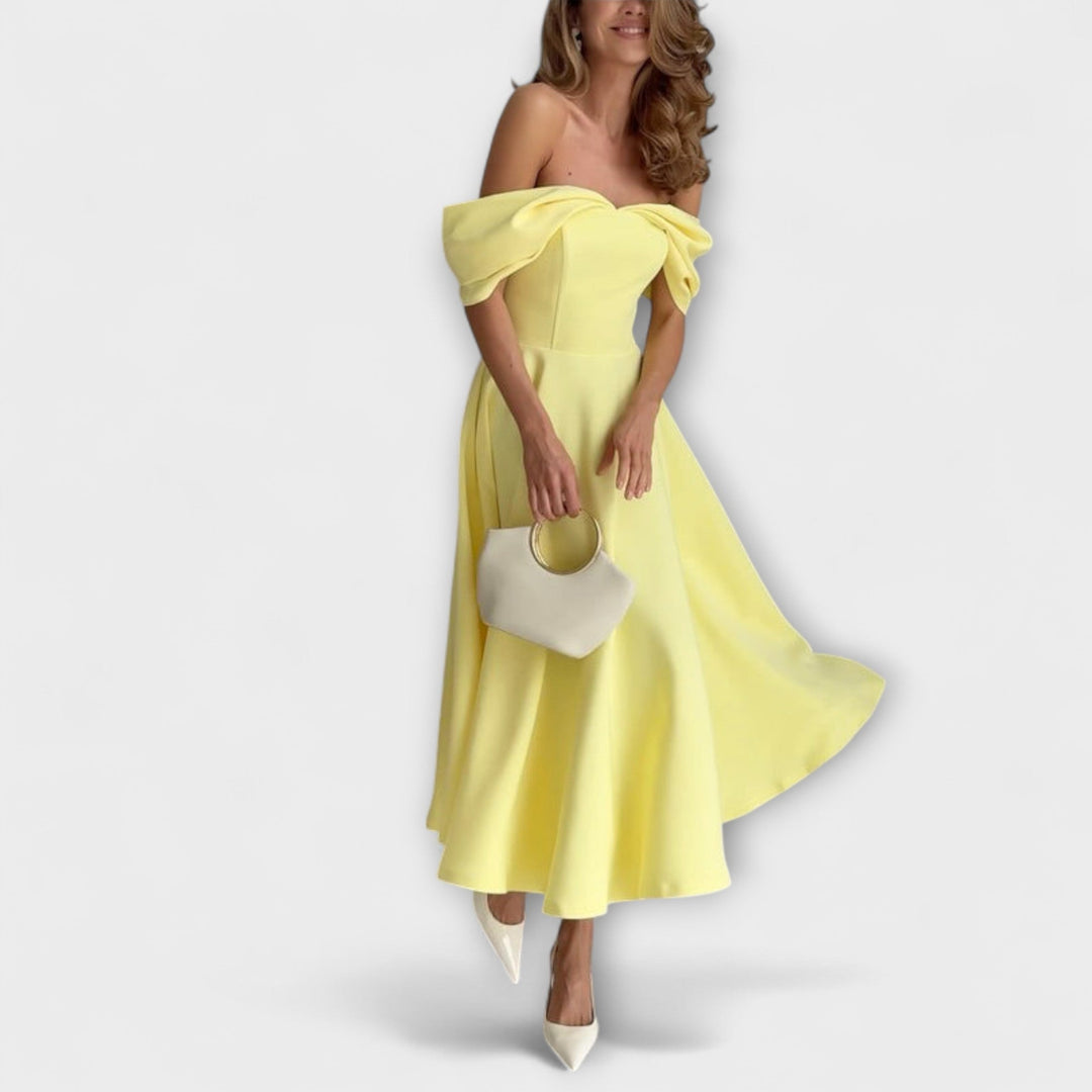 Romy - Chic off-the-shoulder maxi obleka s drapiranjem