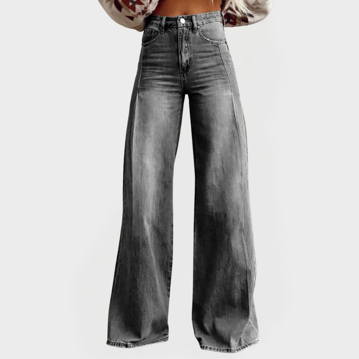 Karolína - Stilne Jeans Hlače s Širokimi Nohavicami