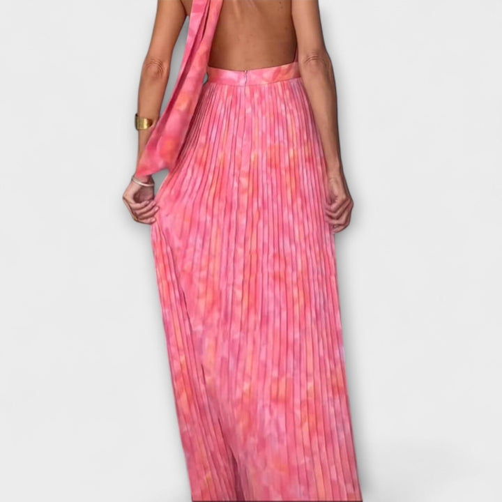 Seraphina - Elegantne Maxi Oblačilo s Halter Ovratnikom in V Izrezom