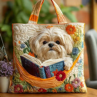 Ročno izdelana torba Shih Tzu z knjigo in cvetjem