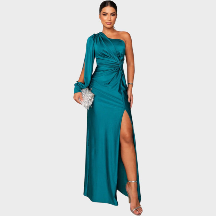Marica – Elegantna dolga obleka na eno ramo