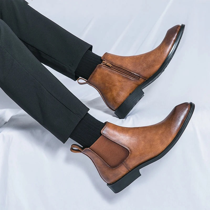 Nathan™ - Elegantne nahk Chelsea saapad tõmblukuga