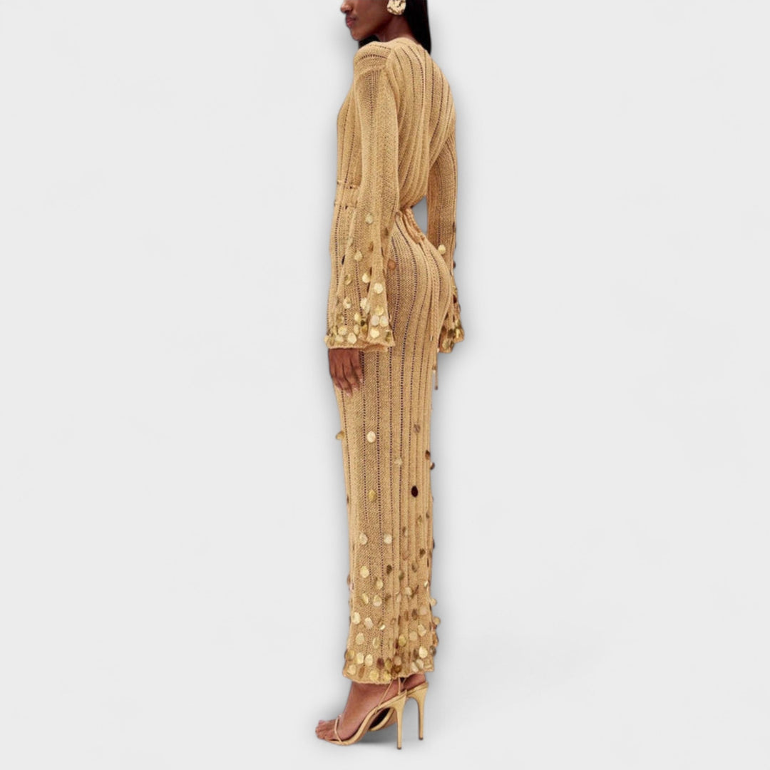 Kathleen - Zlate pletene maxi obleke od Dolly
