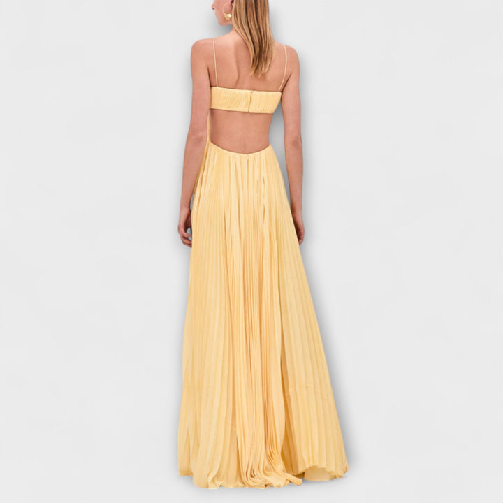 Mireille - Elegantne Maxi Obleke s Pliseji in Izrezi
