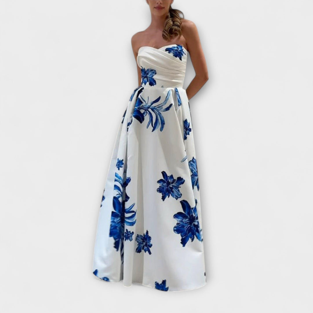 Rosalie - Šik off-shoulder cvetlična maxi obleka