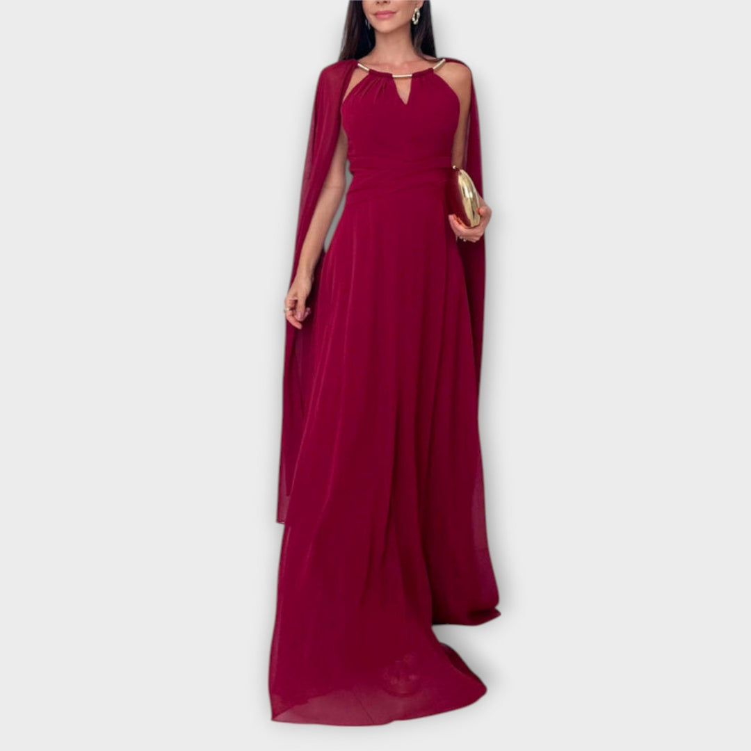 Mabel - Elegantne maxi obleke s plaščem in visokim razporkom