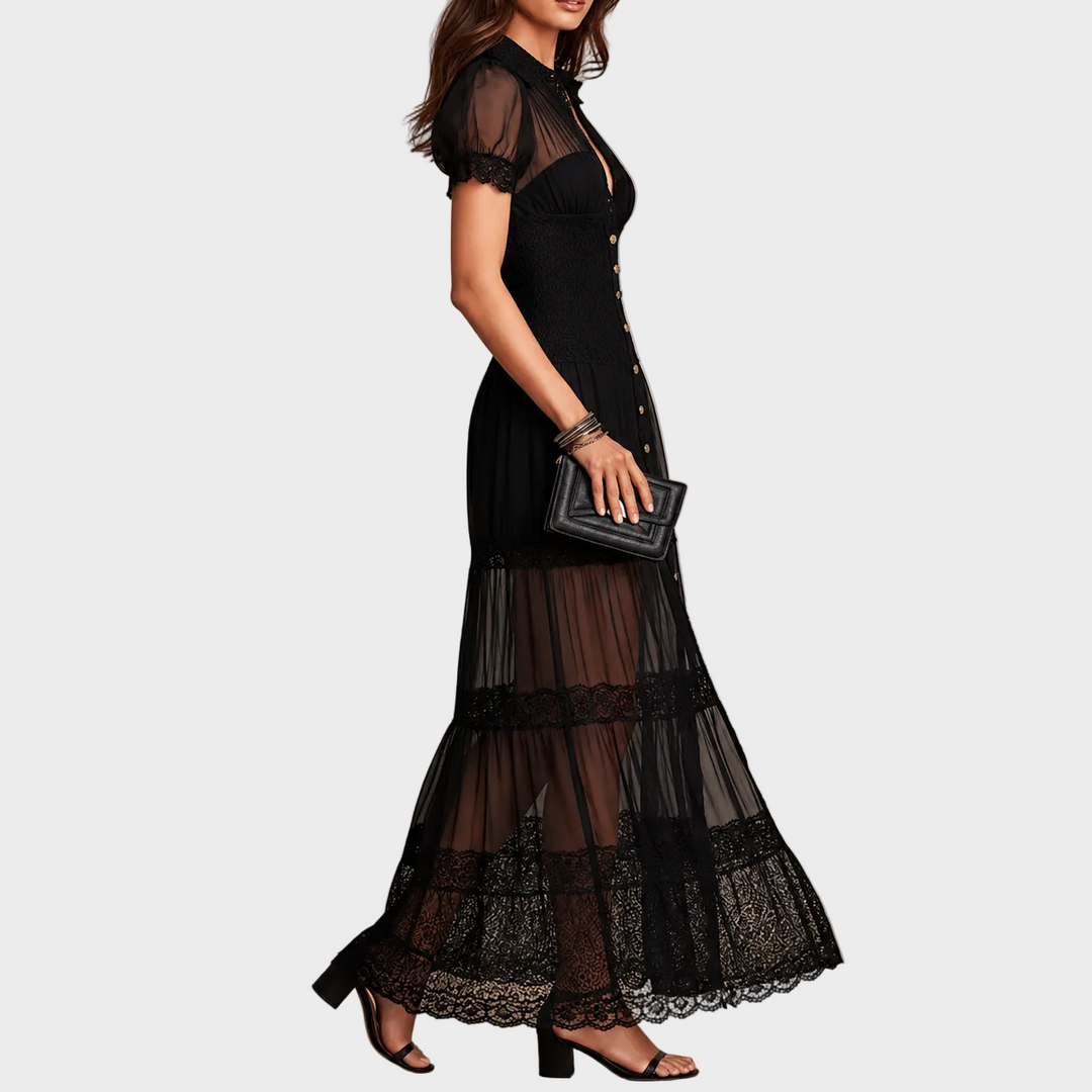 Valeria – Elegantna Črna Čipkasta Obleka
