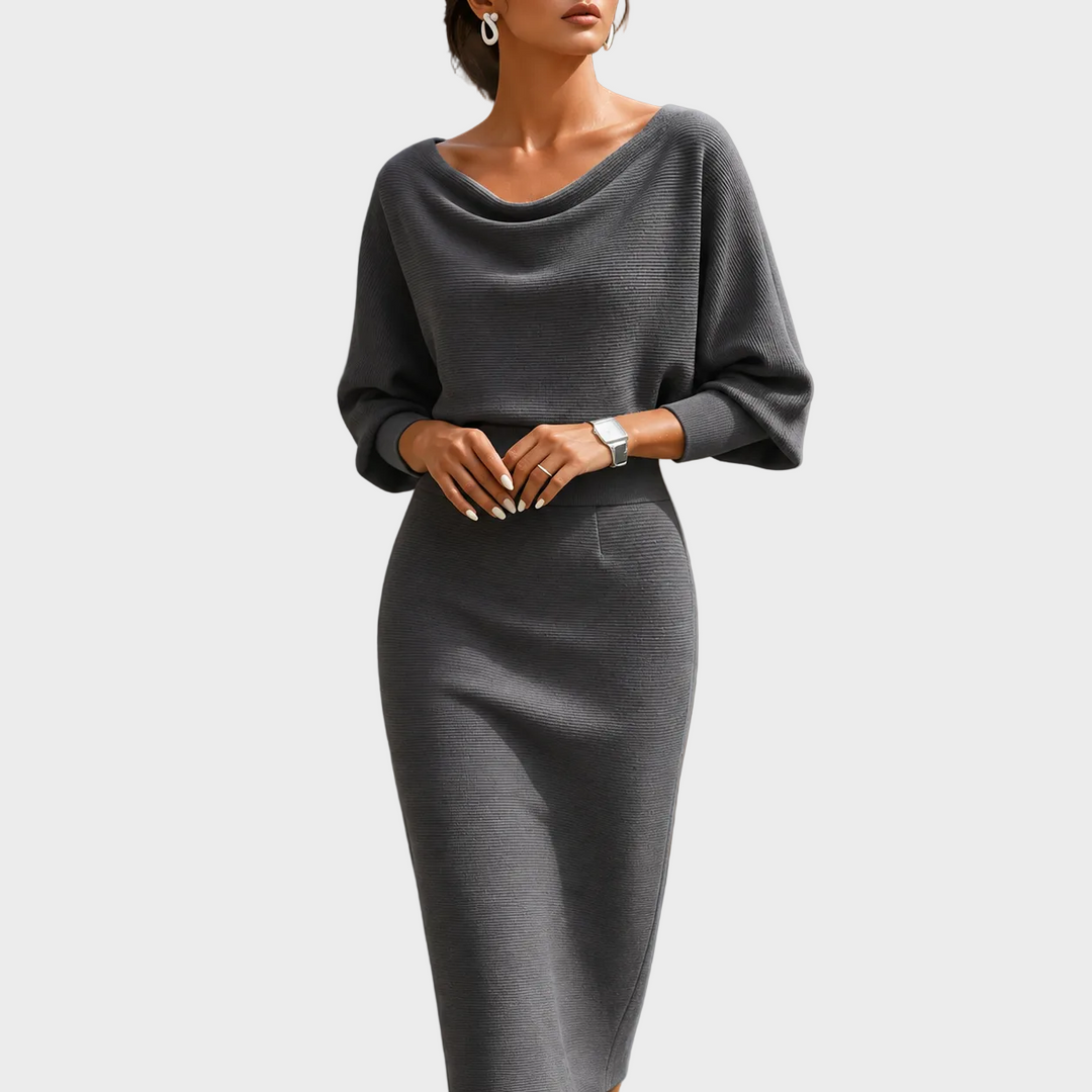 Elena – Elegantna Pletena Midi Obleka