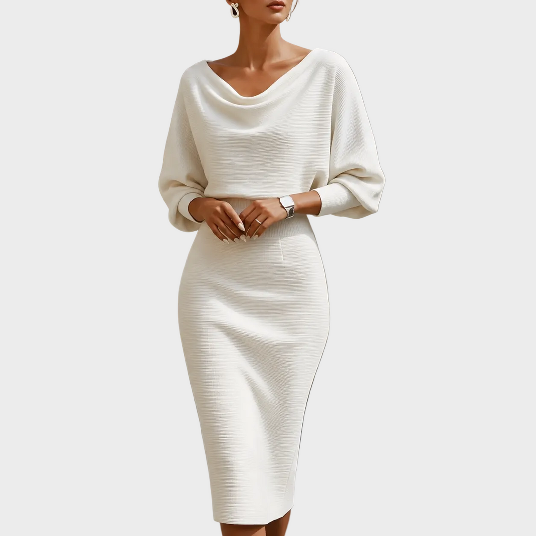Elena – Elegantna Pletena Midi Obleka