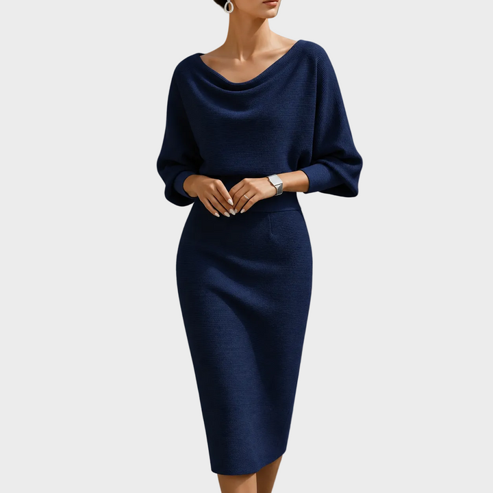 Elena – Elegantna Pletena Midi Obleka