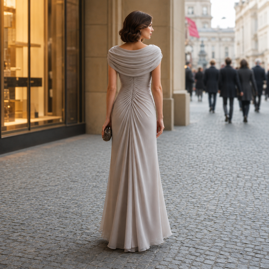 Julija – Elegantna Drapirana Večerna Obleka