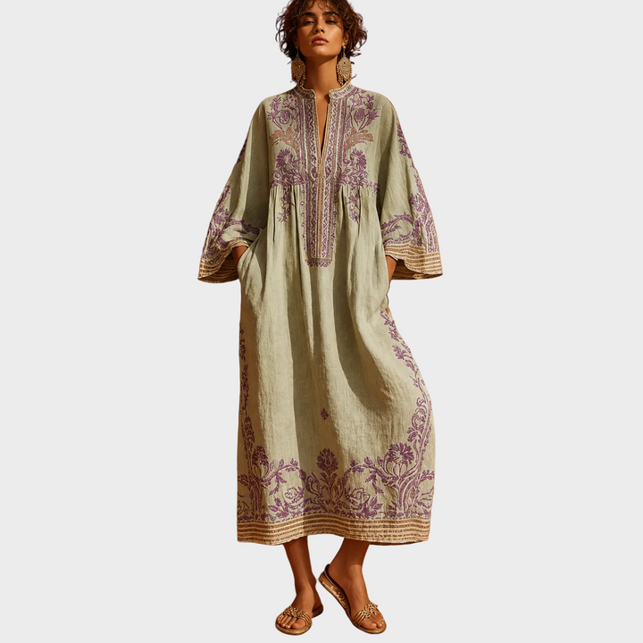 Alina – Boho Lanena Obleka