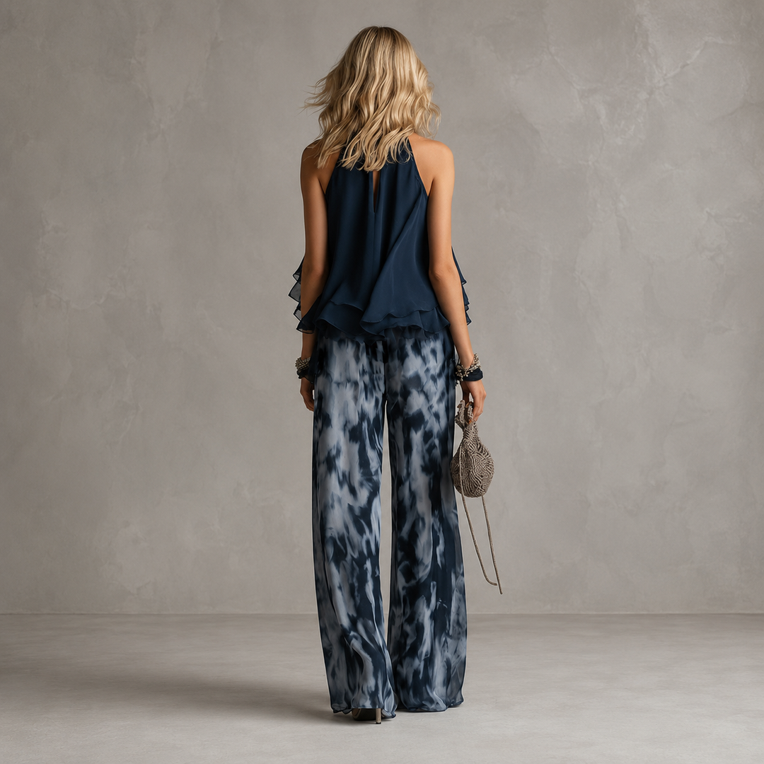 Lea – Eleganten Šifonast Komplet S Potiskom