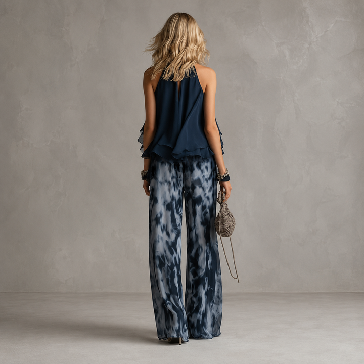 Lea – Eleganten Šifonast Komplet S Potiskom