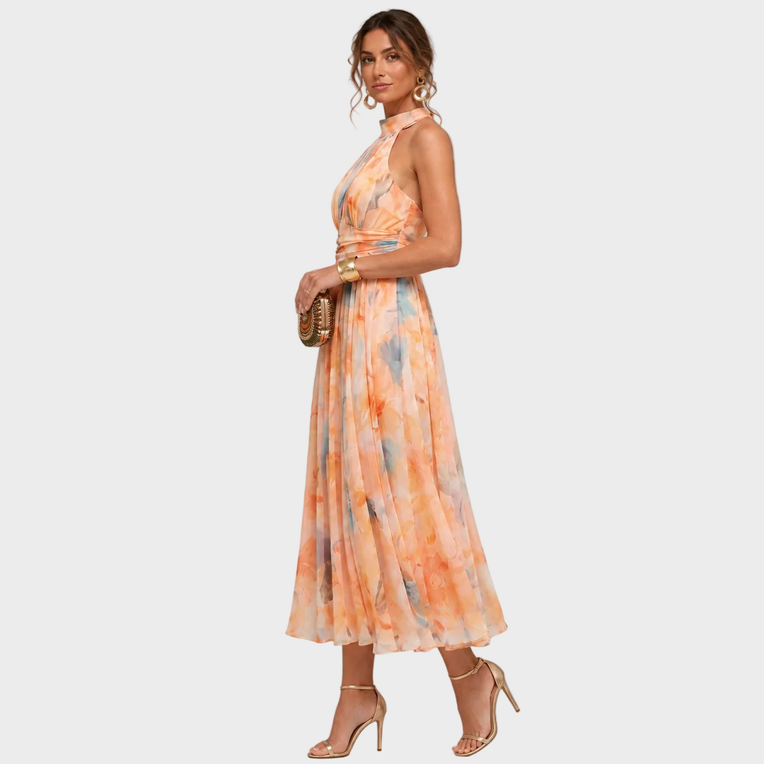 Lara – Elegantna Cvetlična Midi Obleka