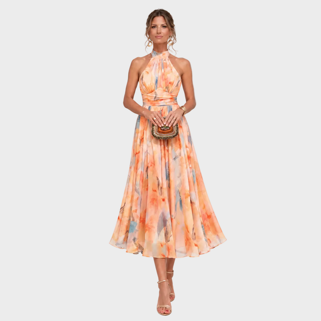 Lara – Elegantna Cvetlična Midi Obleka