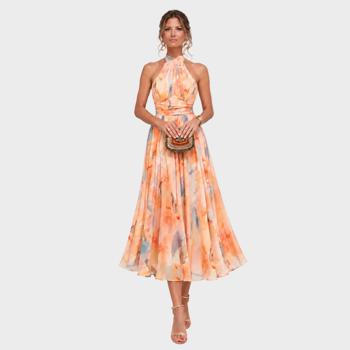 Lara – Elegantna Cvetlična Midi Obleka