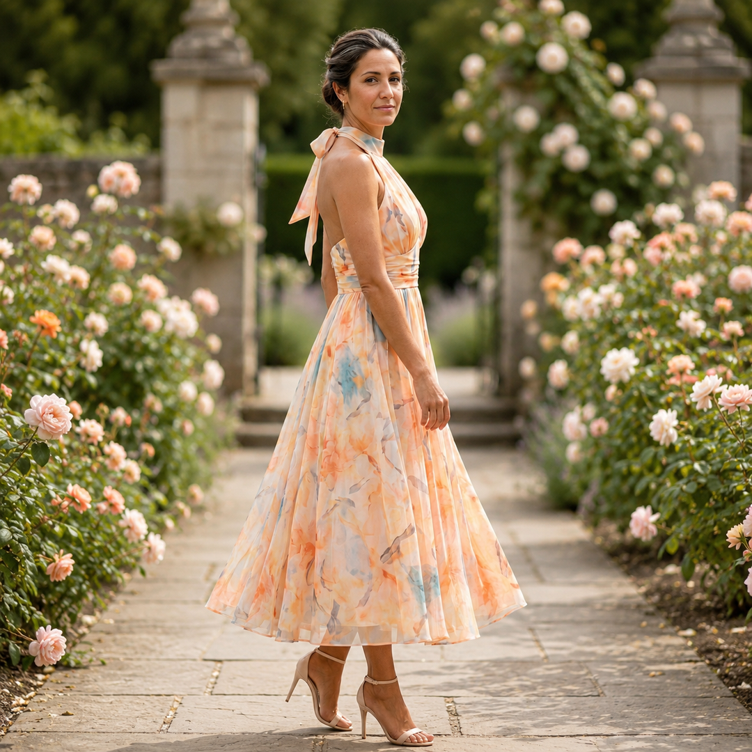 Lara – Elegantna Cvetlična Midi Obleka