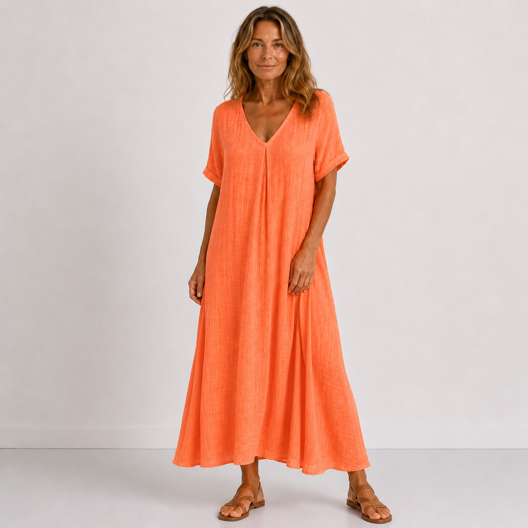 Alina – Zračna Lanena Maxi Obleka