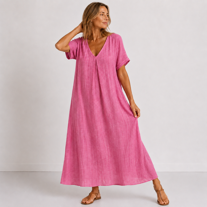 Alina – Zračna Lanena Maxi Obleka