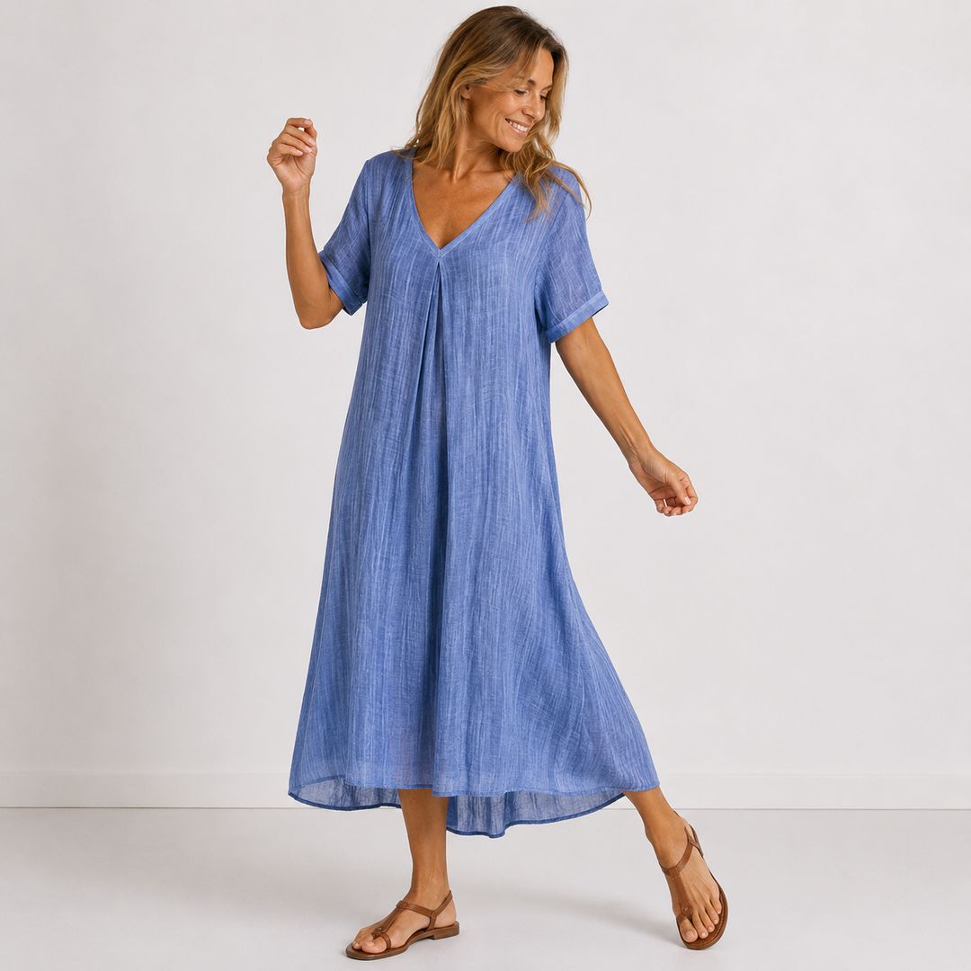Alina – Zračna Lanena Maxi Obleka