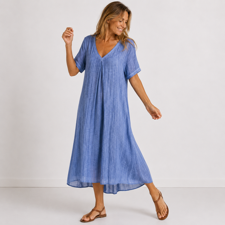 Alina – Zračna Lanena Maxi Obleka