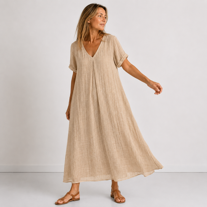 Alina – Zračna Lanena Maxi Obleka