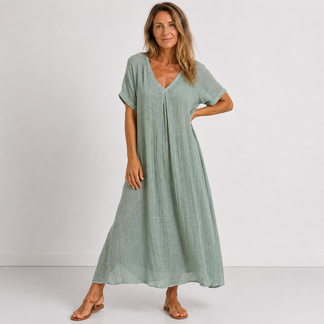 Alina – Zračna Lanena Maxi Obleka
