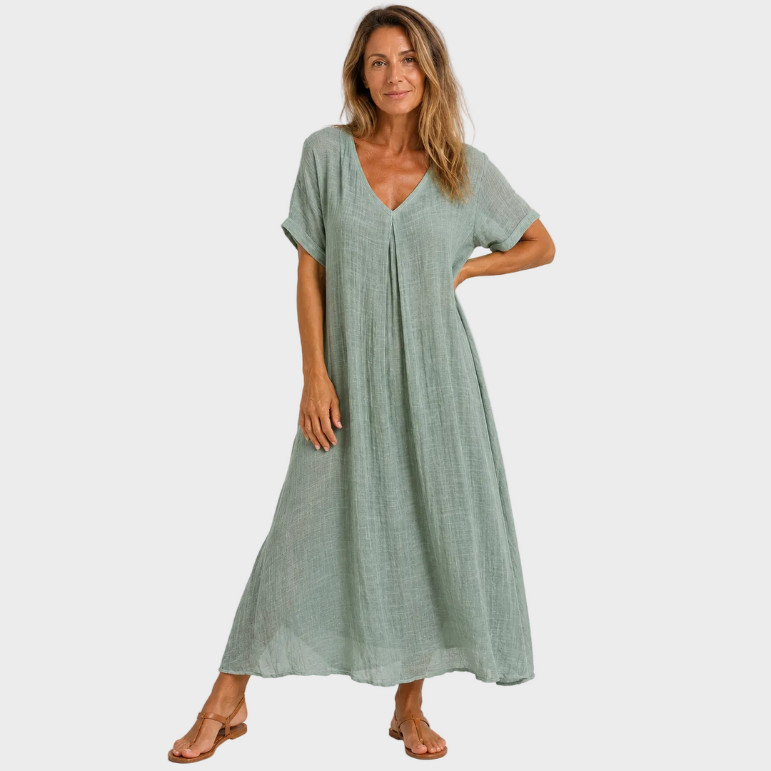Alina – Zračna Lanena Maxi Obleka