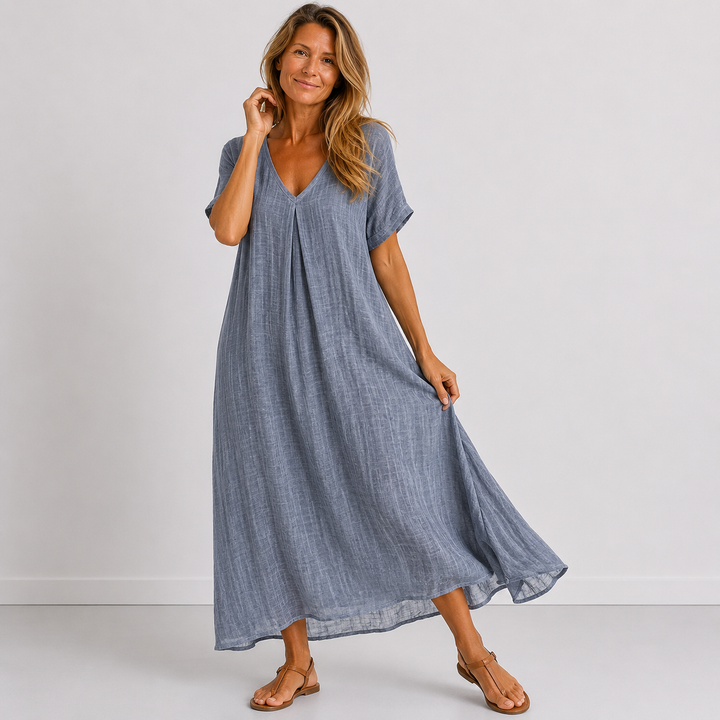 Alina – Zračna Lanena Maxi Obleka