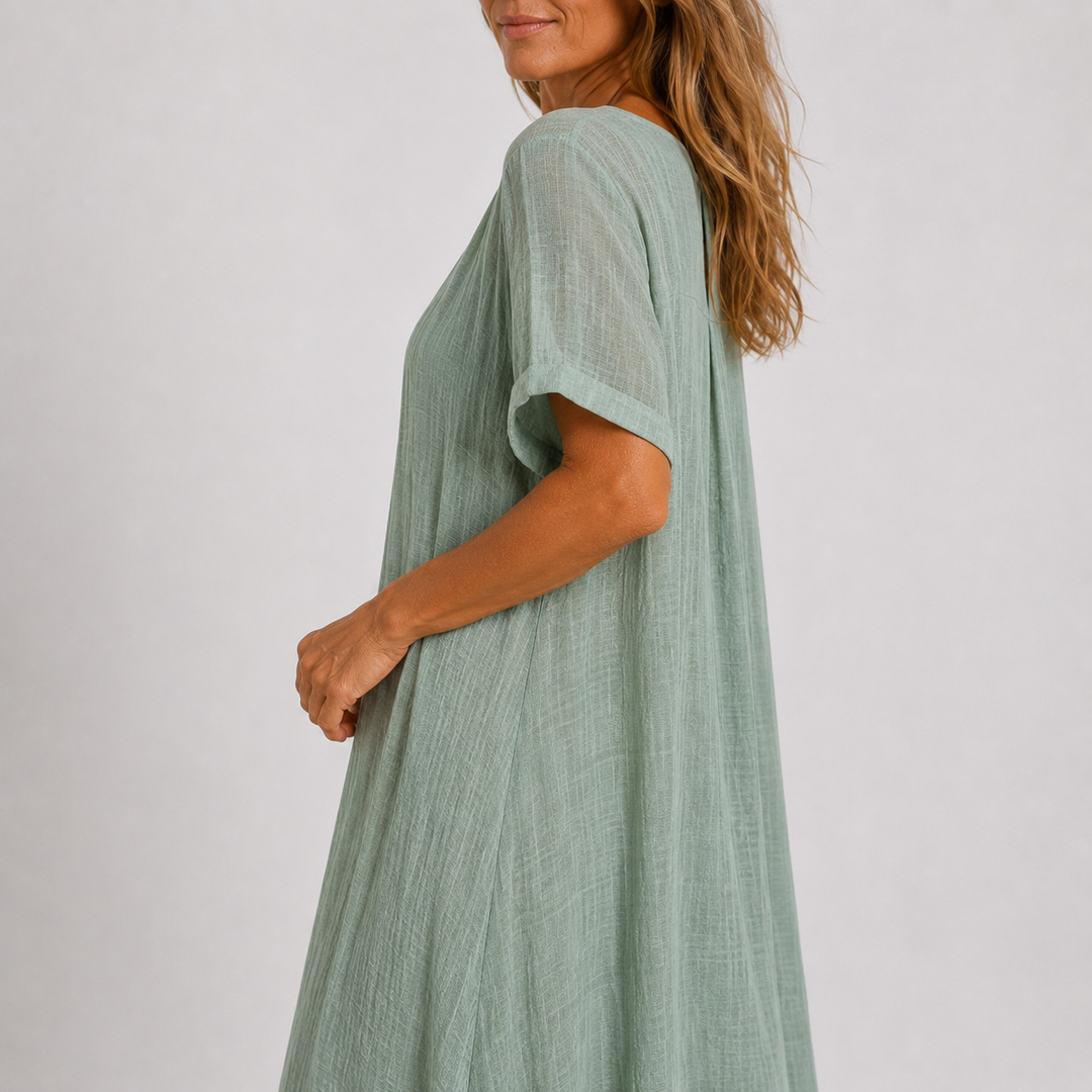 Alina – Zračna Lanena Maxi Obleka