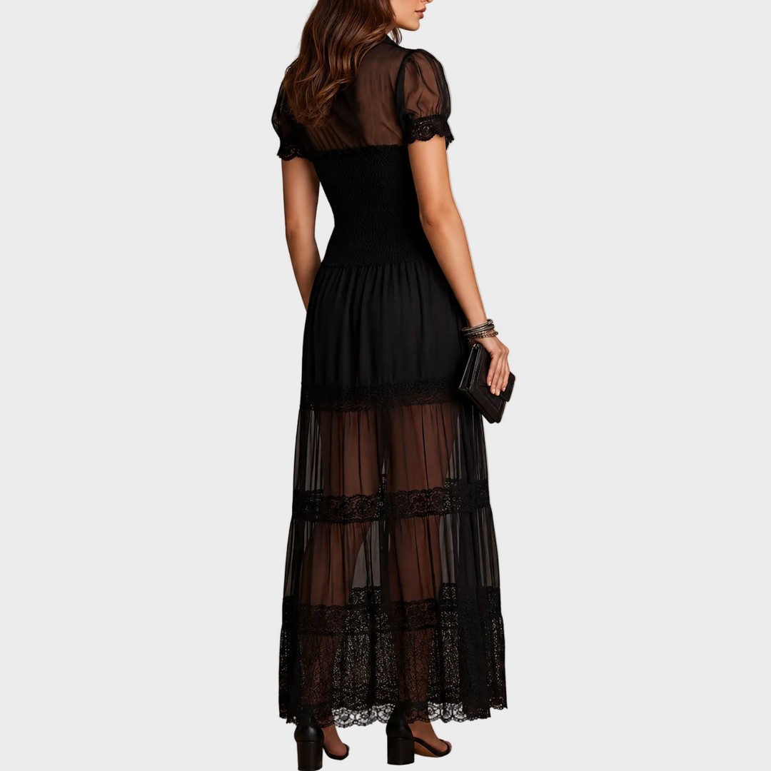 Valeria – Elegantna Črna Čipkasta Obleka