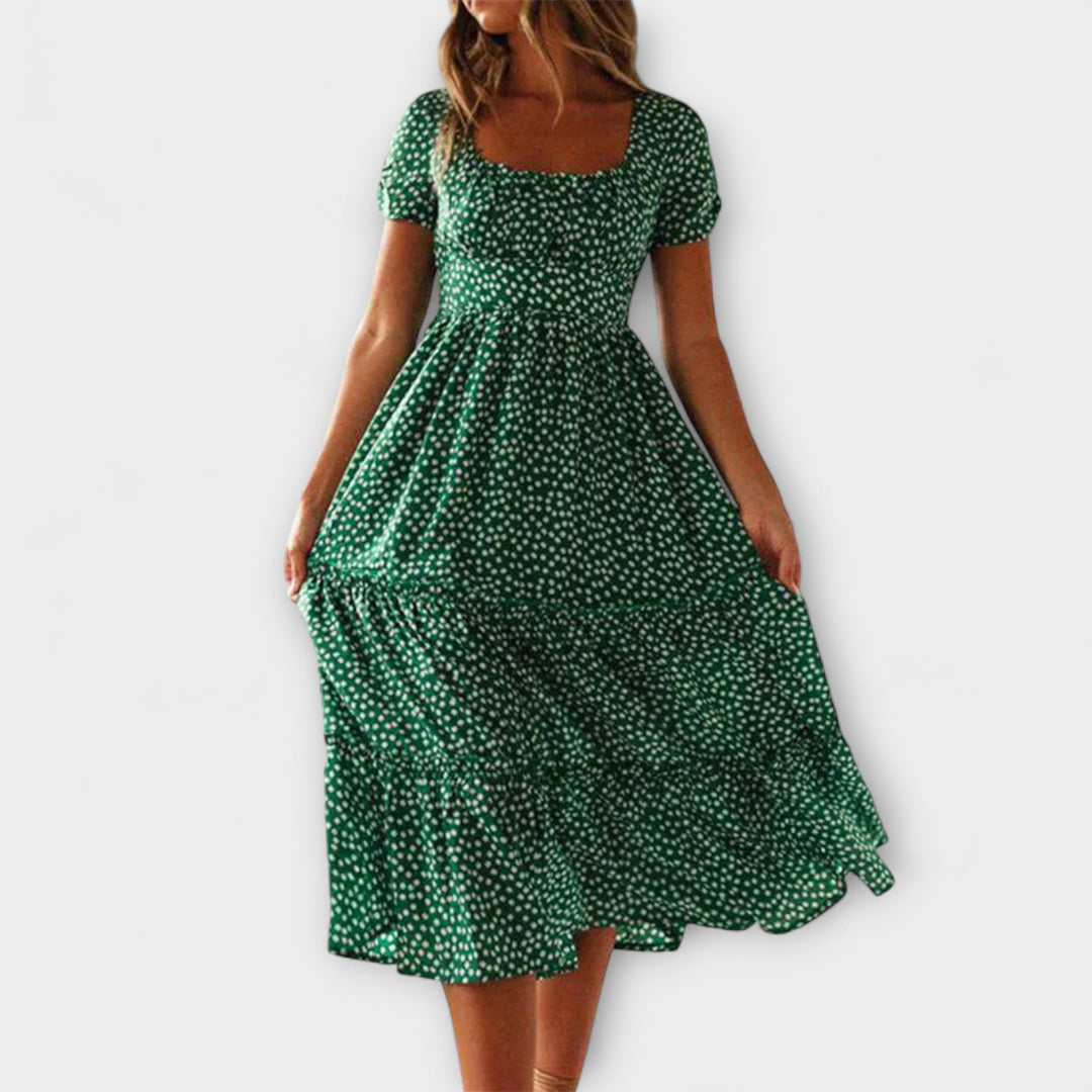 Zarja - Vintage Obleka s Puf Rokavi