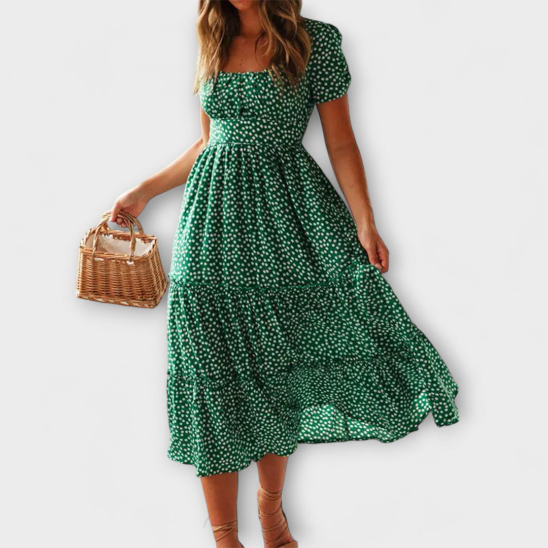 Zarja - Vintage Obleka s Puf Rokavi
