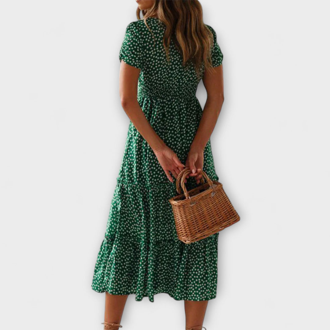 Zarja - Vintage Obleka s Puf Rokavi