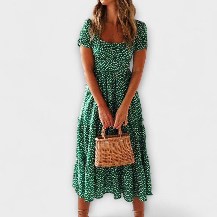 Zarja - Vintage Obleka s Puf Rokavi
