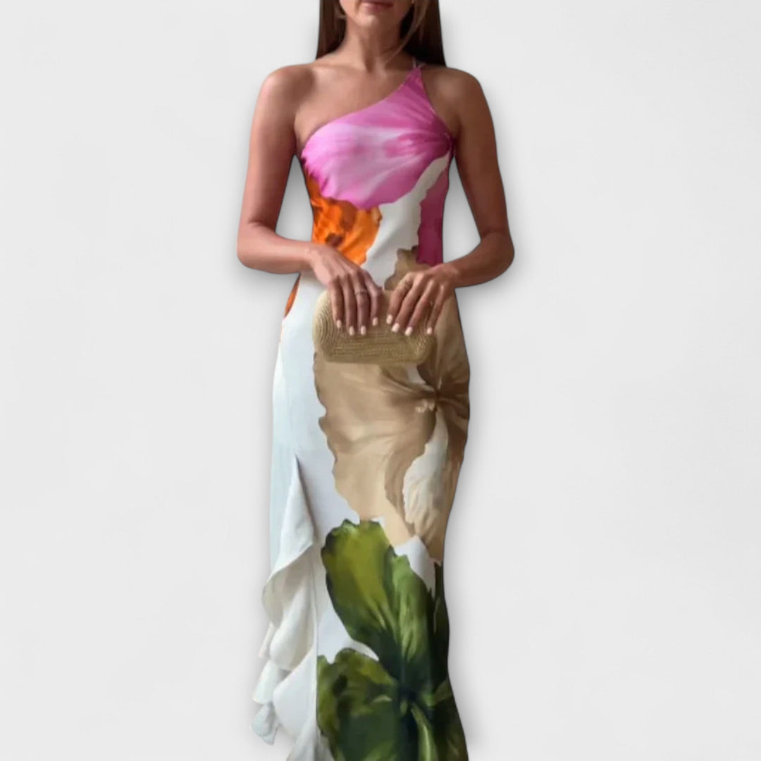 Sapphire - Elegantne Maxi Oblačilo s Patchworkom