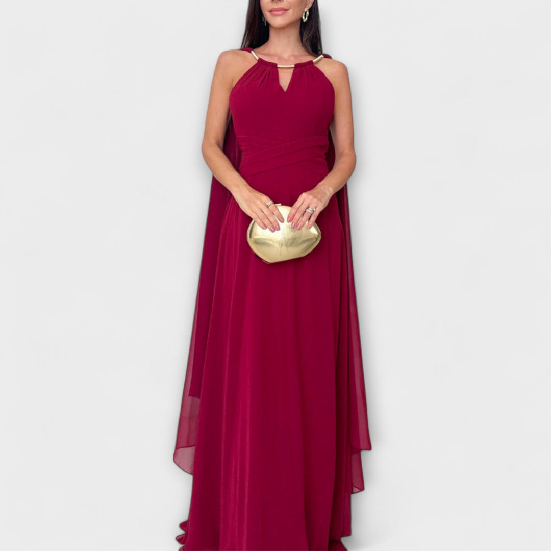 Mabel - Elegantne maxi obleke s plaščem in visokim razporkom