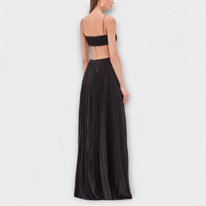 Mireille - Elegantne Maxi Obleke s Pliseji in Izrezi
