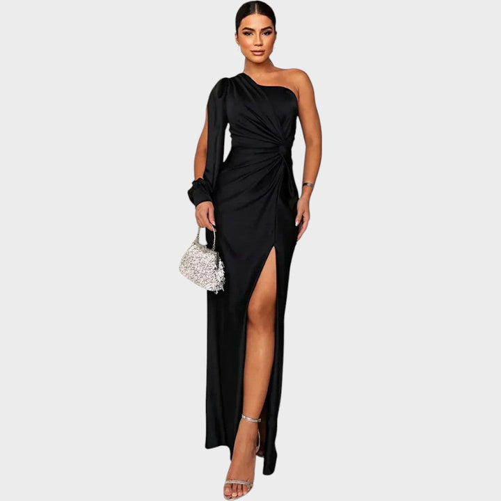 Marica – Elegantna dolga obleka na eno ramo
