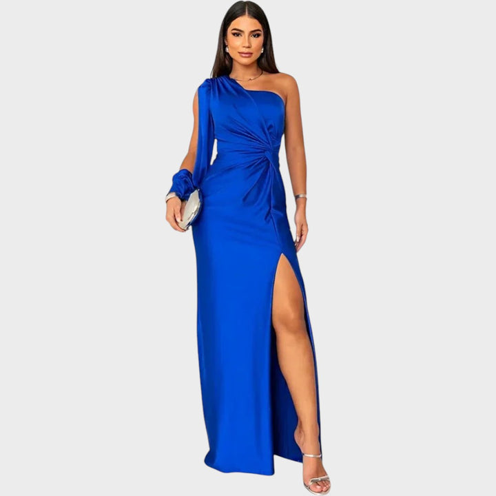 Marica – Elegantna dolga obleka na eno ramo