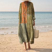 Branka – Oljčna Patchwork Midi Obleka