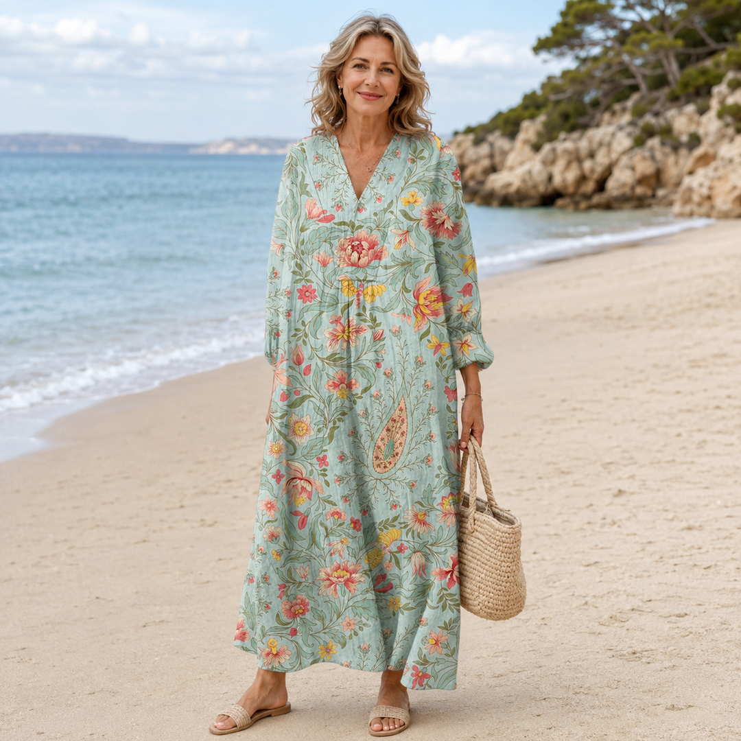 dragica-svetlo-modra-paisley-midi-obleka