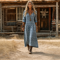 Eva – Modra Geometrijska Boemska Maxi Obleka