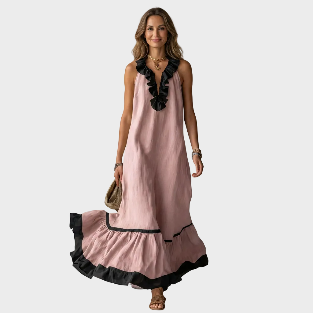 Amelia – Elegantna Lanena Dolga Obleka