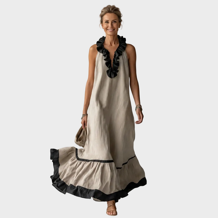 Amelia – Elegantna Lanena Dolga Obleka