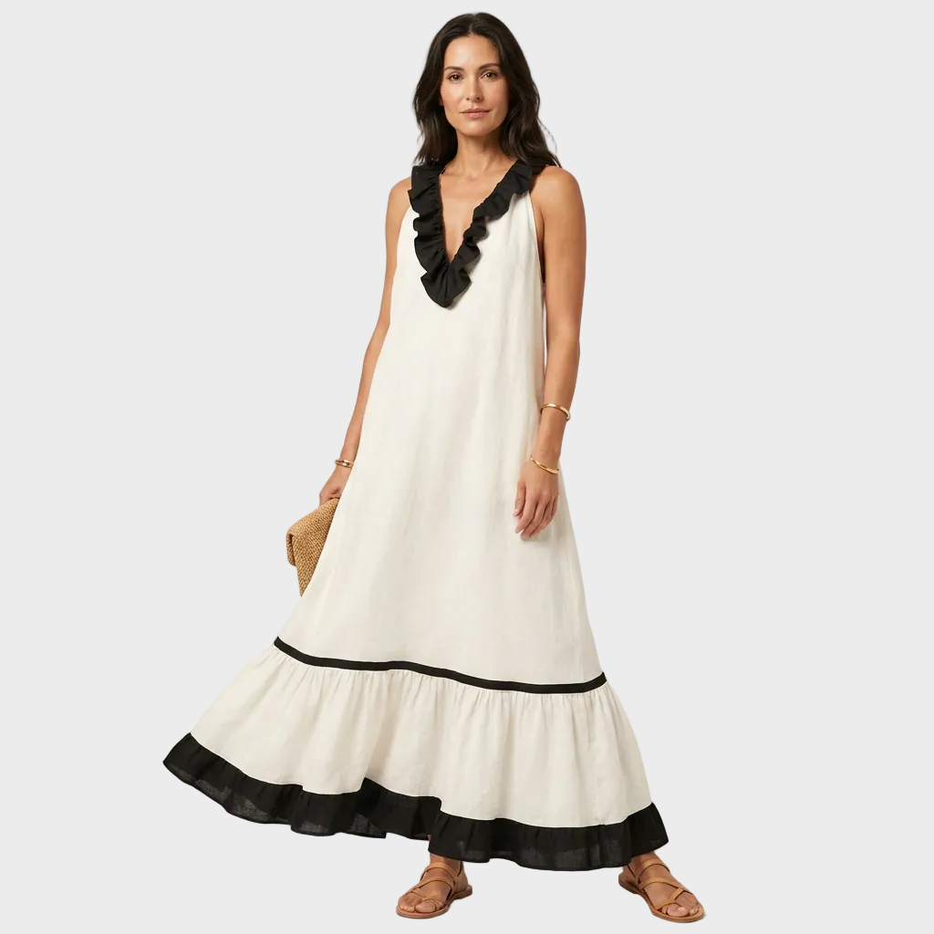 Amelia – Elegantna Lanena Dolga Obleka