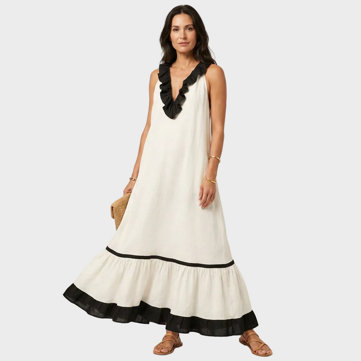 Amelia – Elegantna Lanena Dolga Obleka