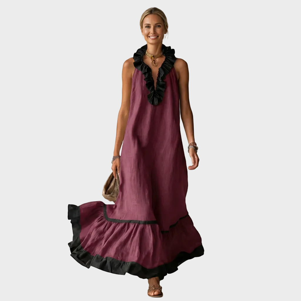 Amelia – Elegantna Lanena Dolga Obleka