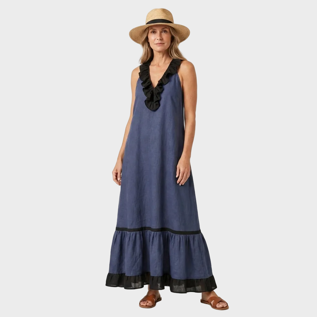 Amelia – Elegantna Lanena Dolga Obleka